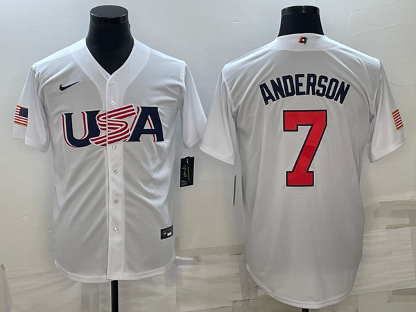 Men's 2023 World Baseball Classic #7 Tim Anderson USA White Jersey