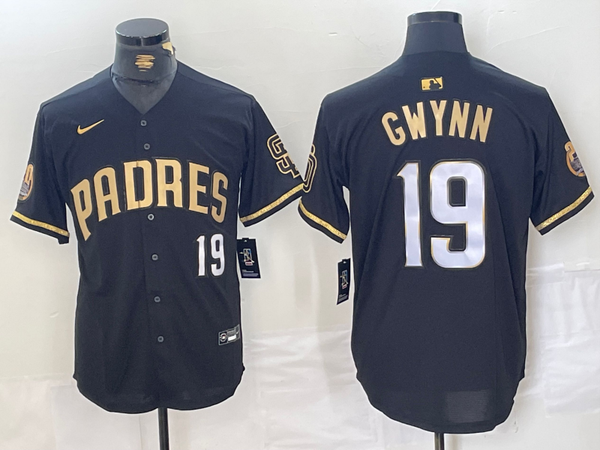 Men's San Diego Padres Tony Gwynn #19 Black Replica Player Jersey