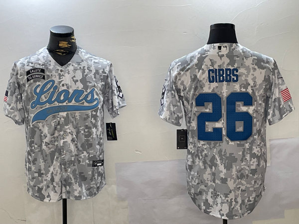 Men's Detroit Lions Jahmyr Gibbs #26 Arctic Camo 2024 Salute to Service Player Jersey