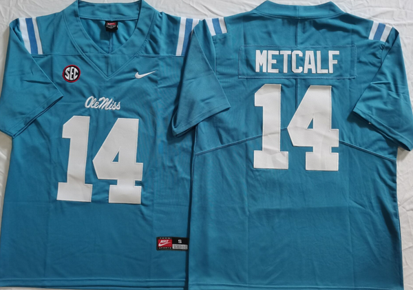 Men's Ole Miss Rebels DK Metcalf #14 Blue Player Game Jersey