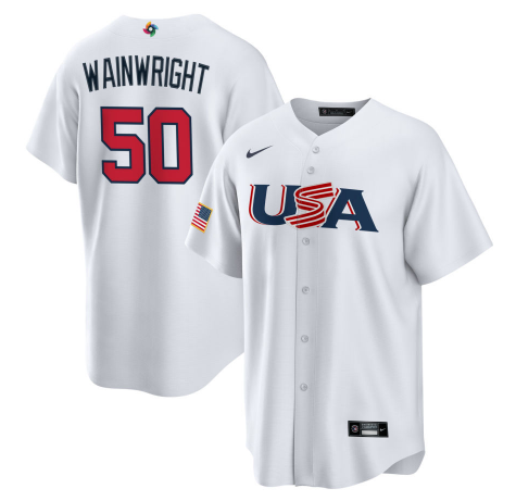 Men's 2023 World Baseball Classic #50 Adam Wainwright USA White Jersey