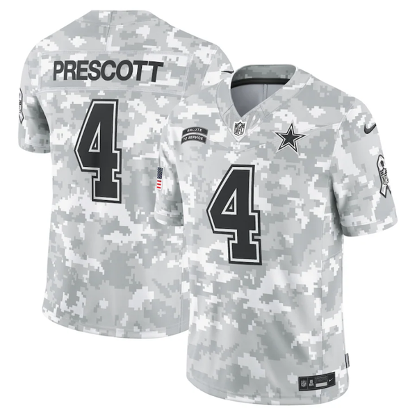 Men's Dallas Cowboys Dak Prescott #4 Arctic Camo 2024 Salute to Service Limited Jersey