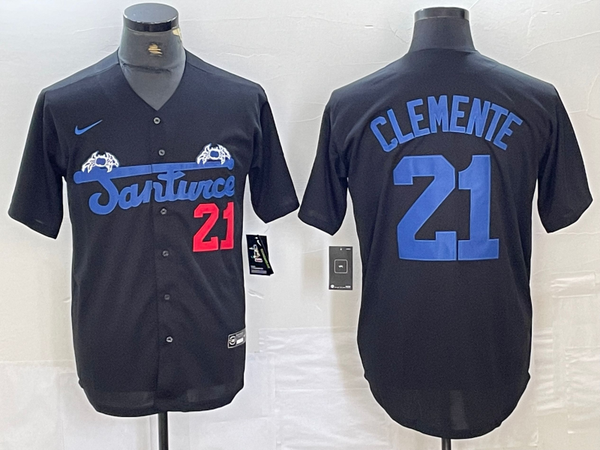 Men's Santurce Crabbers Roberto Clemente #21 Black Puerto Rico Baseball Jersey