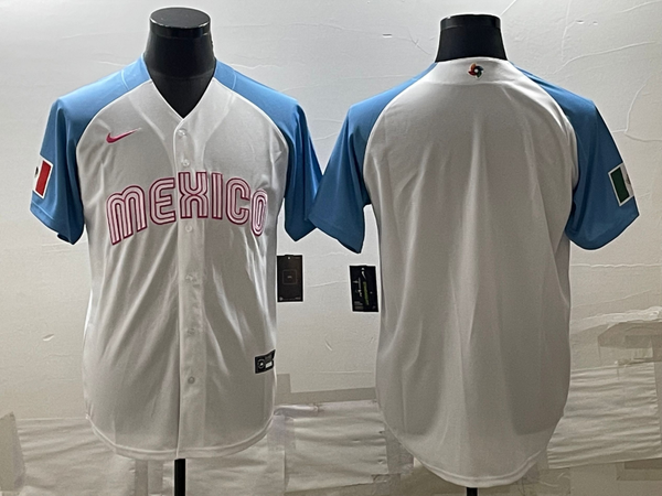 Men's 2023 World Baseball Classic Mexico White/Blue Blank Jersey