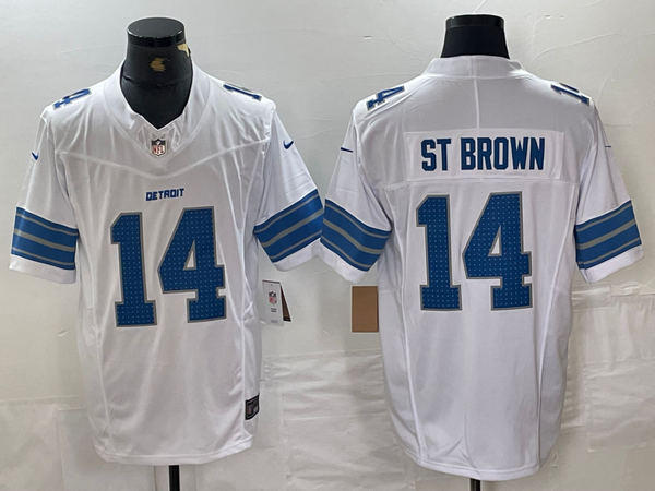 Men's Detroit Lions Amon-Ra St. Brown #14 White Vapor F.U.S.E. Limited Jersey