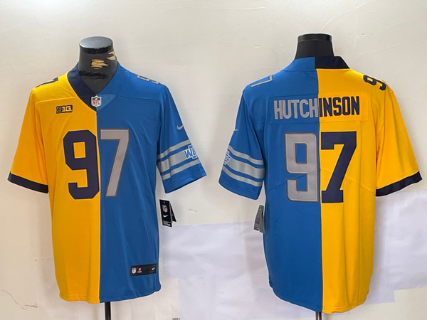 Men's Detroit Lions Aidan Hutchinson #97 Yellow/Blue Game Jersey