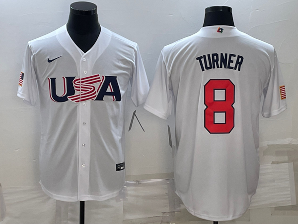 Men's 2023 World Baseball Classic #8 Trea Turner USA White Jersey