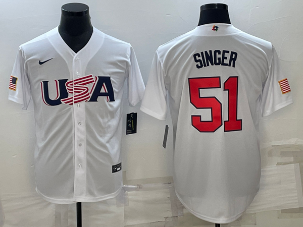 Men's 2023 World Baseball Classic #51 Brady Singer USA White Jersey