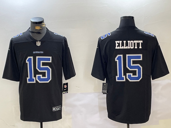 Men's Dallas Cowboys Ezekiel Elliott #15 Carbon Black Fashion Game Jersey