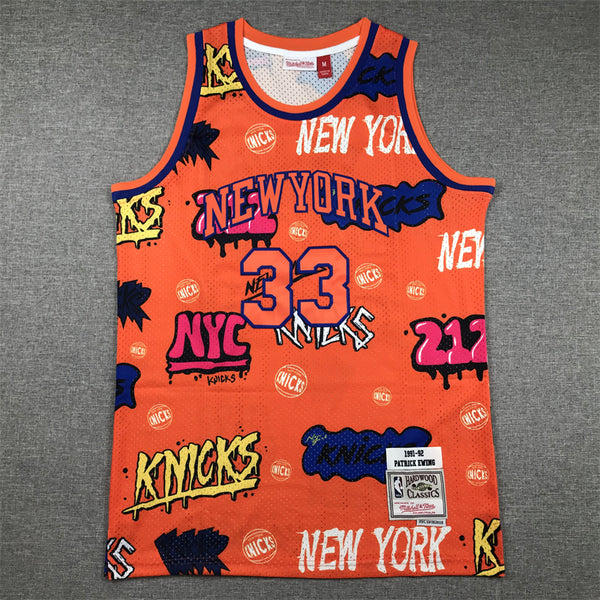 Men's New York Knicks Patrick Ewing #33 Orange Swingman Graffiti Edition Jersey