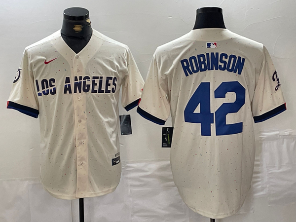 Men's Los Angeles Dodgers Jackie Robinson #42 Cream 2024 City Connect Limited Player Jersey