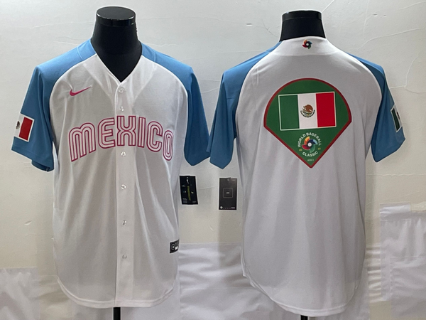 Men's 2023 World Baseball Classic Mexico White/Blue Player Jersey