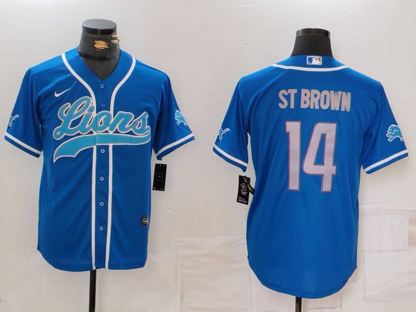 Men's Detroit Lions Amon-Ra St. Brown #14 Blue Player Jersey