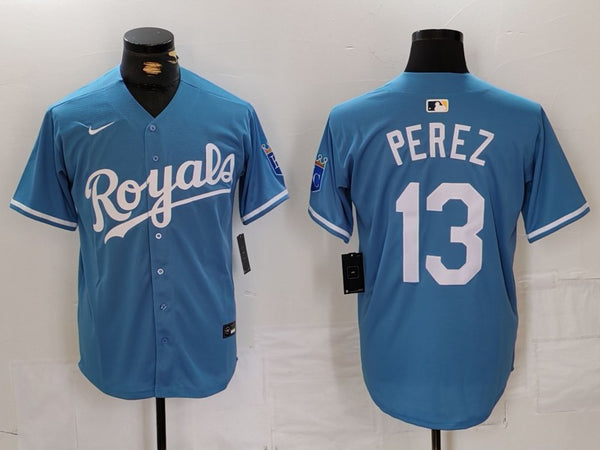 Men's Kansas City Royals Salvador Perez #13 Light Blue Alternate Limited Player Jersey