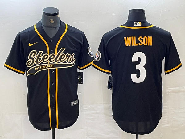 Men's Pittsburgh Steelers Russell Wilson #3 Black Game Jersey Joint Edition