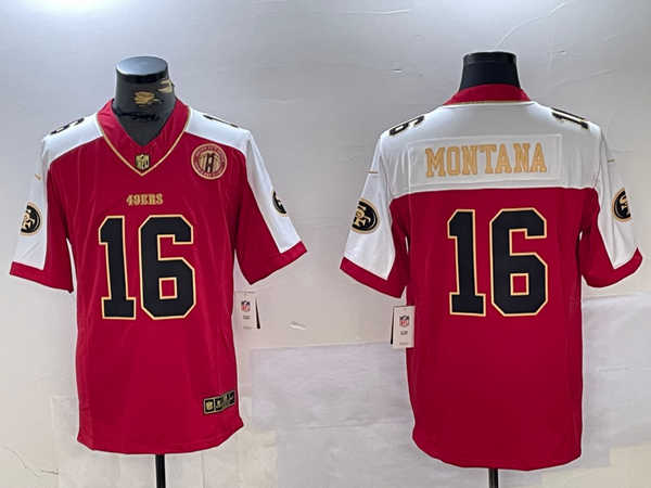 Men's San Francisco 49ers Joe Montana #16 Scarlet Player Game Jersey