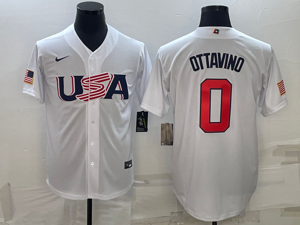 Men's 2023 World Baseball Classic #0 Adam Ottavino USA White Jersey