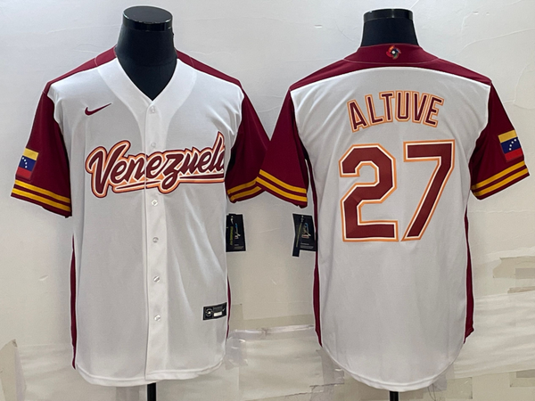 Men's 2023 World Baseball Classic #27 Jose Altuve Venezuela White Jersey