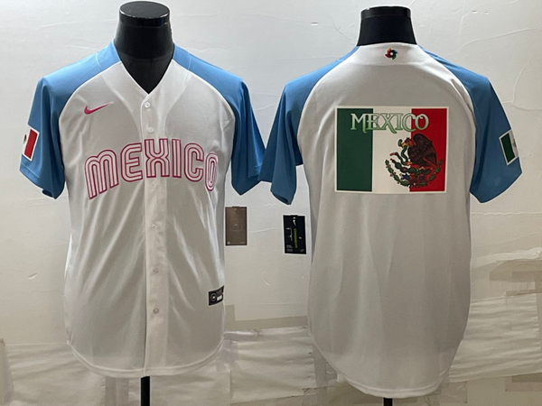 Men's 2023 World Baseball Classic Mexico White/Blue Alternate Game Jersey