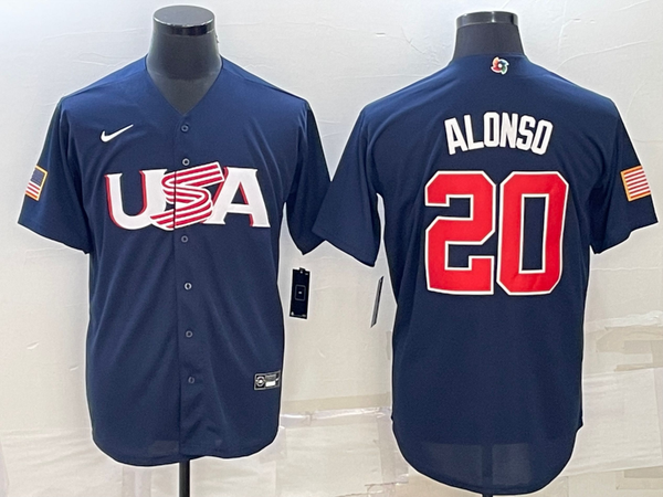 Men's 2023 World Baseball Classic #20 Pete Alonso USA Navy Jersey