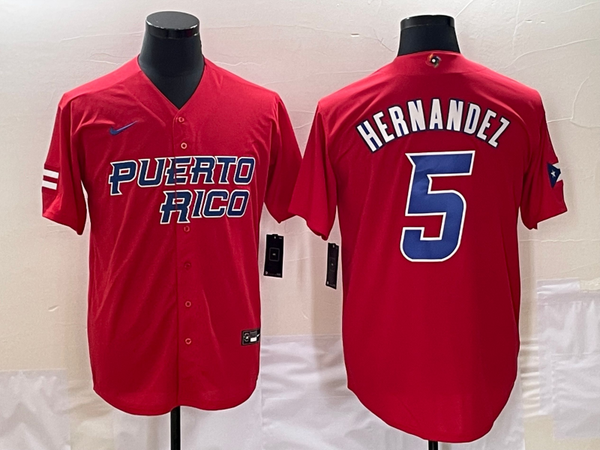 Men's 2023 World Baseball Classic #5 Enrique Hernandez Puerto Rico Red Jersey