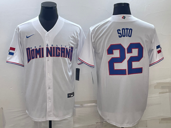 Men's 2023 World Baseball Classic #22 Juan Soto Dominican Republic White Jersey