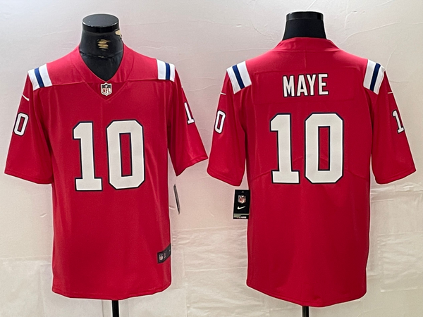 Men's New England Patriots Drake Maye #10 Red Player Game Jersey