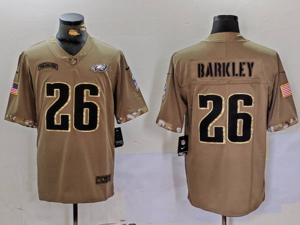 Men's Philadelphia Eagles Saquon Barkley #26 Olive Salute To Service Game Jersey