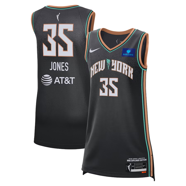 Men's New York Liberty Jonquel Jones #35 Black Explorer Edition Player Jersey