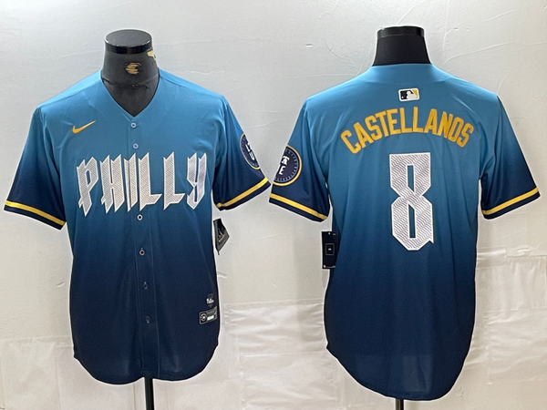 Men's Philadelphia Phillies Nick Castellanos #8 Blue 2024 City Connect Limited Player Jersey