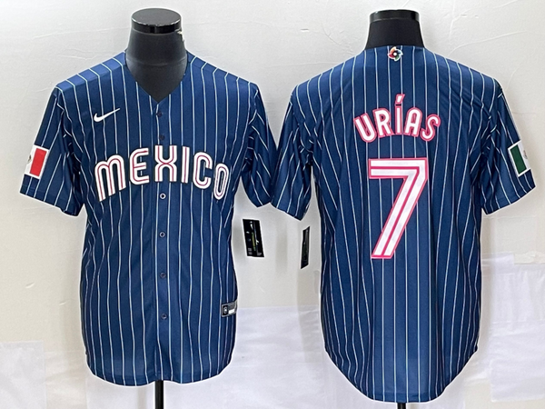 Men's 2023 World Baseball Classic #7 Julio Urias Mexico Navy Jersey