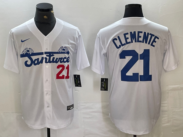 Men's Santurce Crabbers Roberto Clemente #21 White Puerto Rico Baseball Jersey