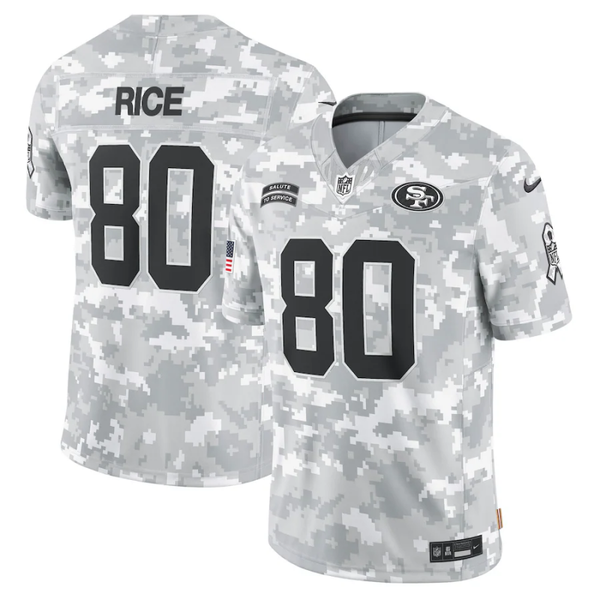 Men's San Francisco 49ers Jerry Rice #80 Arctic Camo 2024 Salute to Service Retired Player Limited Jersey