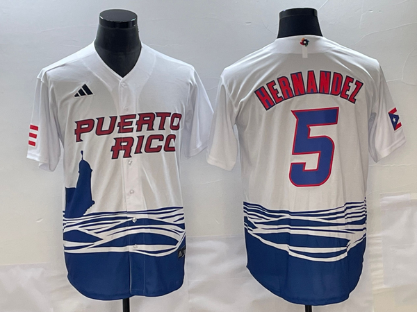 Men's 2023 World Baseball Classic #5 Enrique Hernandez Puerto Rico White Jersey