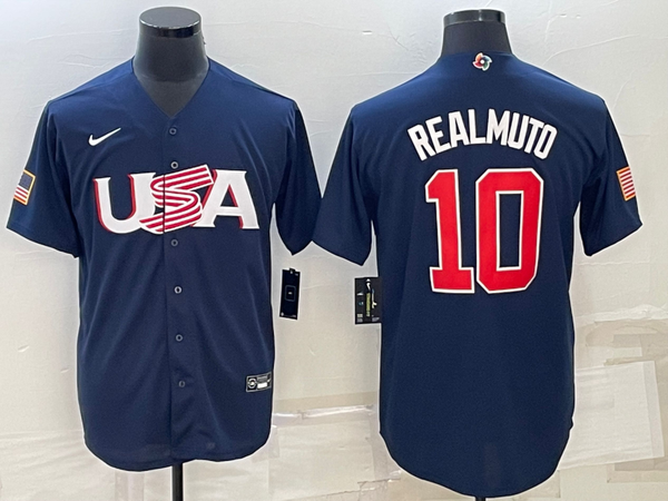 Men's 2023 World Baseball Classic #10 J. T. Realmuto USA Navy Jersey