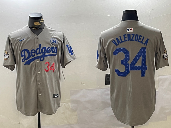 Men's Los Angeles Dodgers Fernando Valenzuela #34 Gray Game Player Jersey