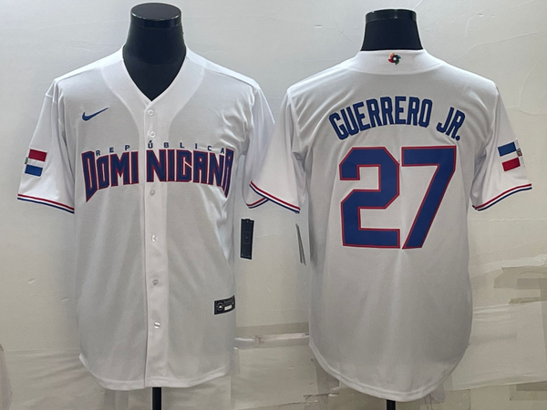 Men's 2023 World Baseball Classic #27 Vladimir Guerrero Jr. Dominican Republic White Jersey