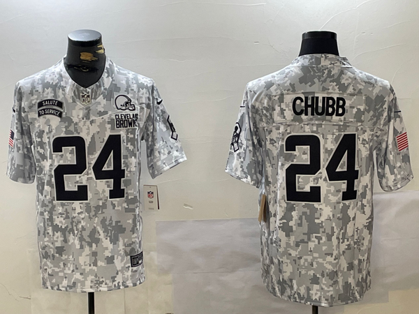 Men's Cleveland Browns Nick Chubb #24 Arctic Camo 2024 Salute to Service Limited Jersey