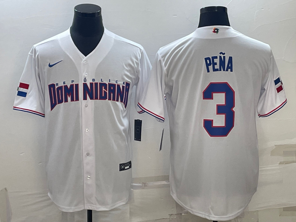 Men's 2023 World Baseball Classic #3 Jeremy Pena Dominican Republic White Jersey