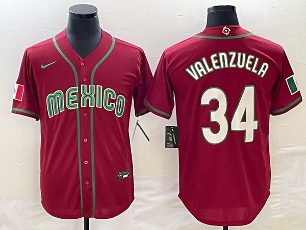 Men's 2023 World Baseball Classic #34 Fernando Valenzuela Mexico Red Jersey