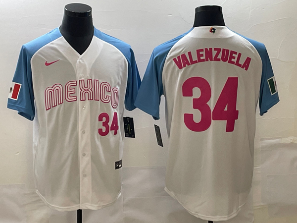 Men's 2023 World Baseball Classic #34 Fernando Valenzuela Mexico White Player Jersey