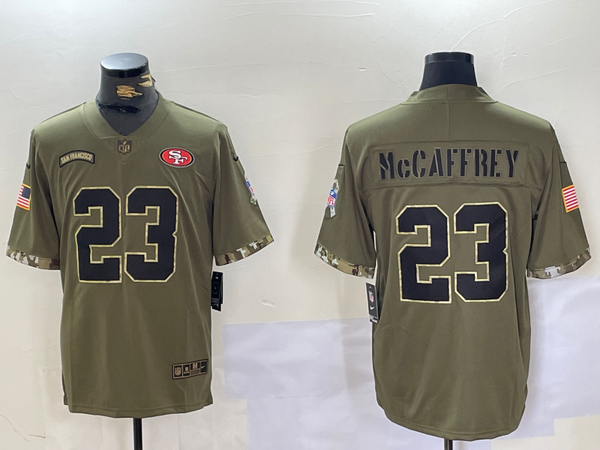 Men's San Francisco 49ers Christian McCaffrey #23 Olive Salute To Service Limited Jersey