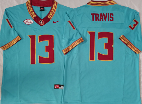 Men's Florida State Seminoles Jordan Travis #13 Turquoise Player Jersey