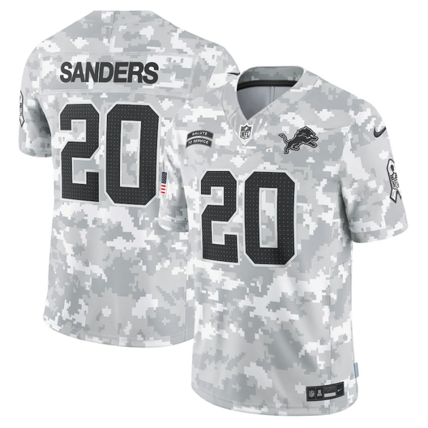 Men's Detroit Lions Barry Sanders #20 Arctic Camo 2024 Salute to Service Retired Player Limited Jersey