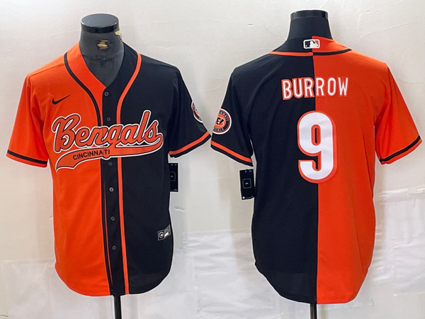 Men's Cincinnati Bengals Joe Burrow #9 Orange/Black Game Player Jersey Joint Edition