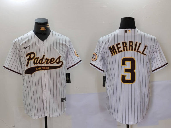 Men's San Diego Padres Jackson Merrill #3 White Alternate Replica Player Jersey