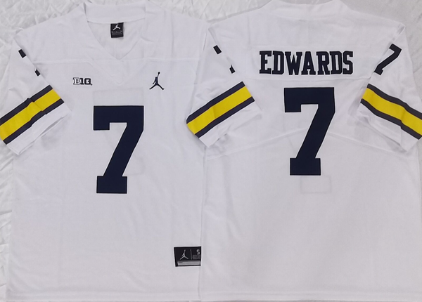 Men's Michigan Wolverines Donovan Edwards #7 White Player Game Jersey