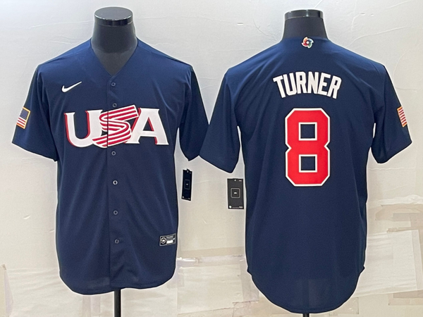 Men's 2023 World Baseball Classic #8 Trea Turner USA Navy Jersey