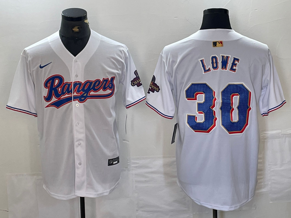 Men's Texas Rangers Nathaniel Lowe #30 White 2024 Gold Collection Limited Player Jersey