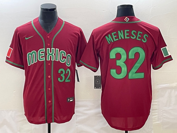 Men's 2023 World Baseball Classic #32 Joey Meneses Mexico Red Jersey